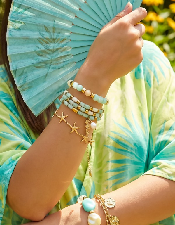 Βραχιόλια με μαργαριτάρια, κρύσταλλα, χρυσό αιματίτη, χαλαζία και χρυσό στοιχείο