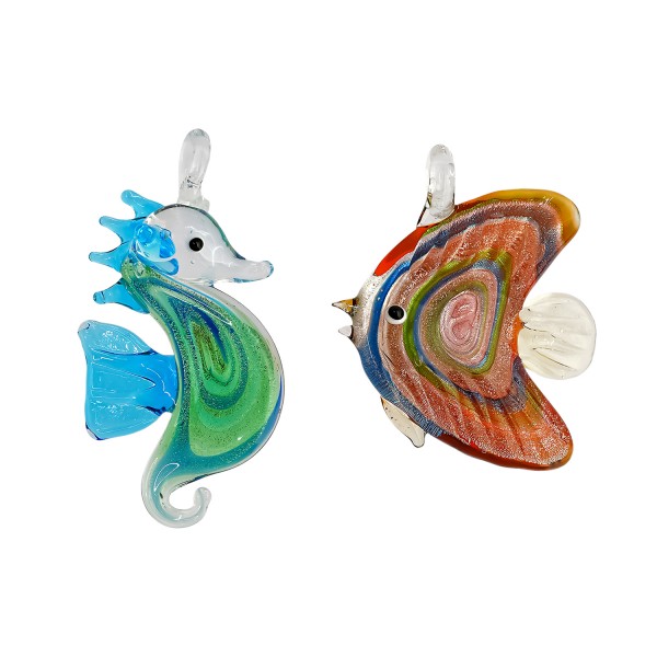 Μουράνο ψάρι και ιππόκαμπος κρεμαστός με glitter