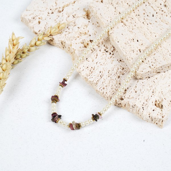 Χειροποίητο κολιέ με πέρλες και τσιπς