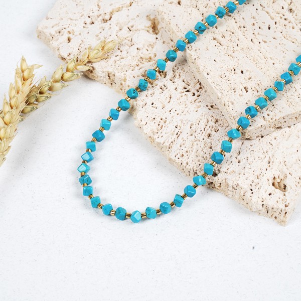 Χειροποίητο κολιέ με χαολίτη κύβο και αιματίτη