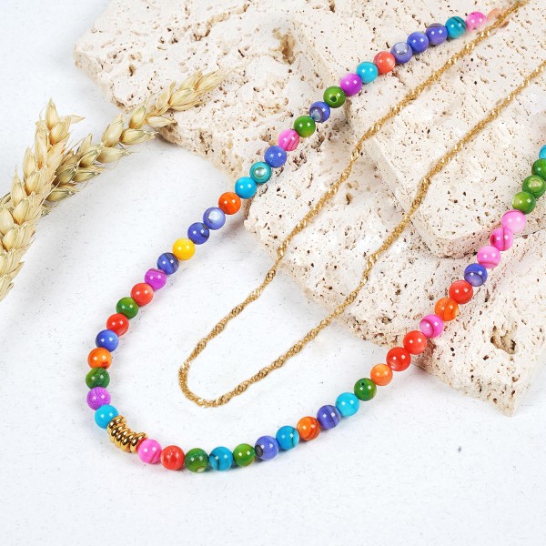 Χειροποίητο διπλό κολιέ με ατσάλινη αλυσίδα και φίλντισι πολύχρωμο