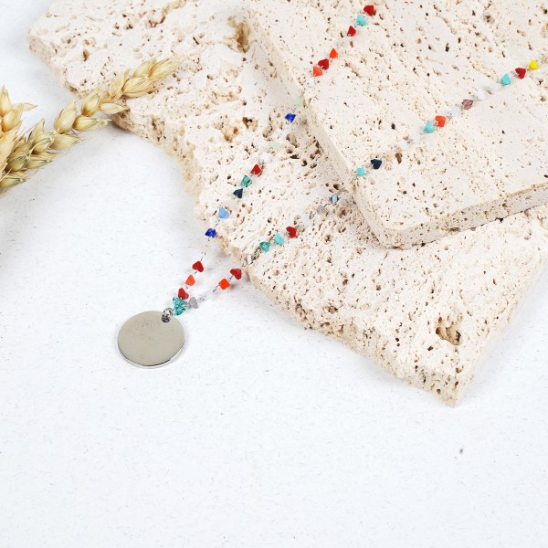 Χειροποίητο κολιέ με ροζάριο και ατσάλινο φλουρί