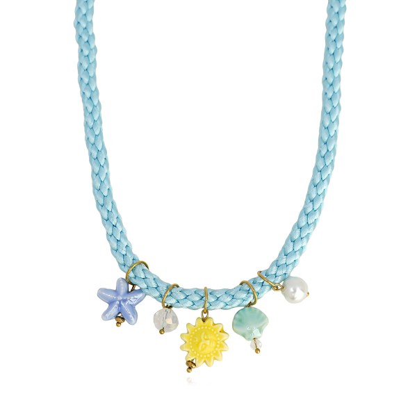 Χειροποίητο κολιέ με σατέν πλεκτό κορδόνι και charms