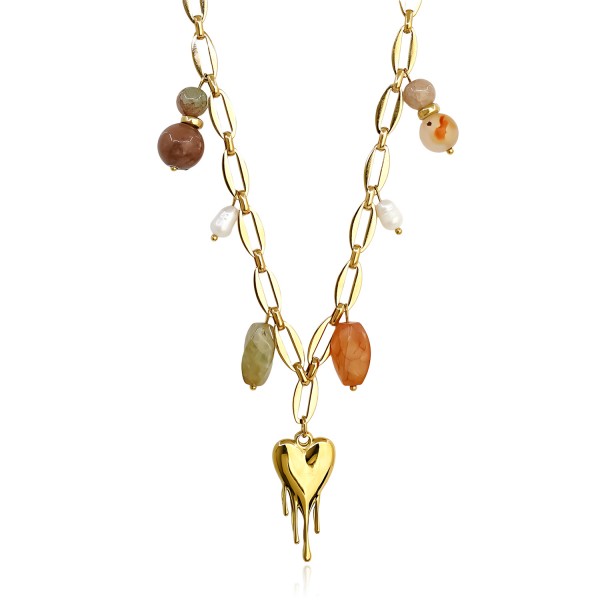 Χειροποίητο κολιέ με ατσάλινη αλυσίδα και charms