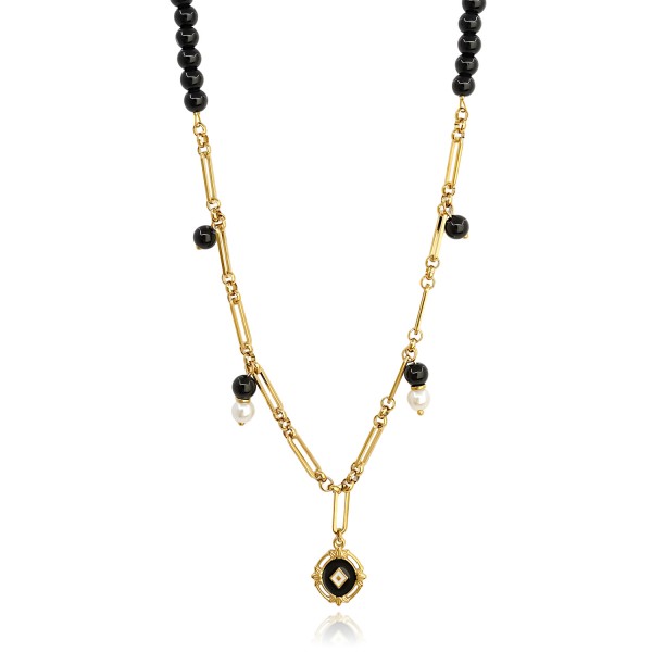 Χειροποίητο κολιέ με ατσάλινη αλυσίδα και charms