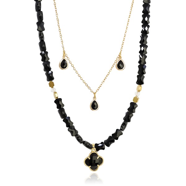 Χειροποίητο διπλό κολιέ με ατσάλινη αλυσίδα, κρύσταλλα και charms