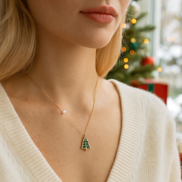 Χειροποίητο κολιέ με ατσάλινη αλυσίδα και δέντρο