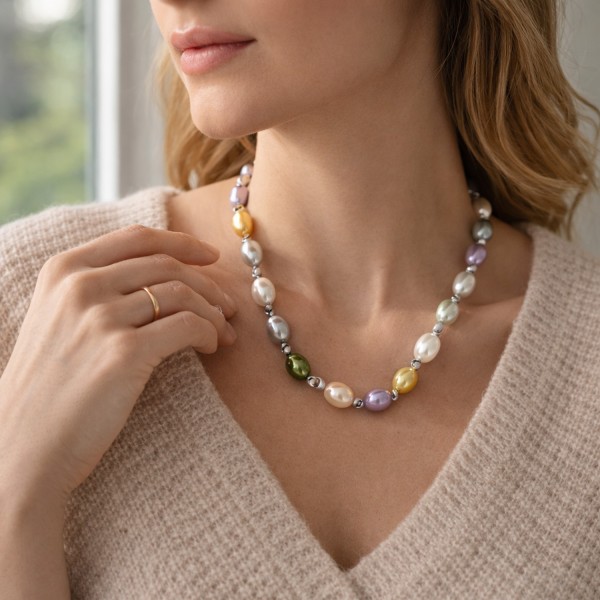 Χειροποίητο κολιέ με γυάλινα δάκρυα και αιματίτη