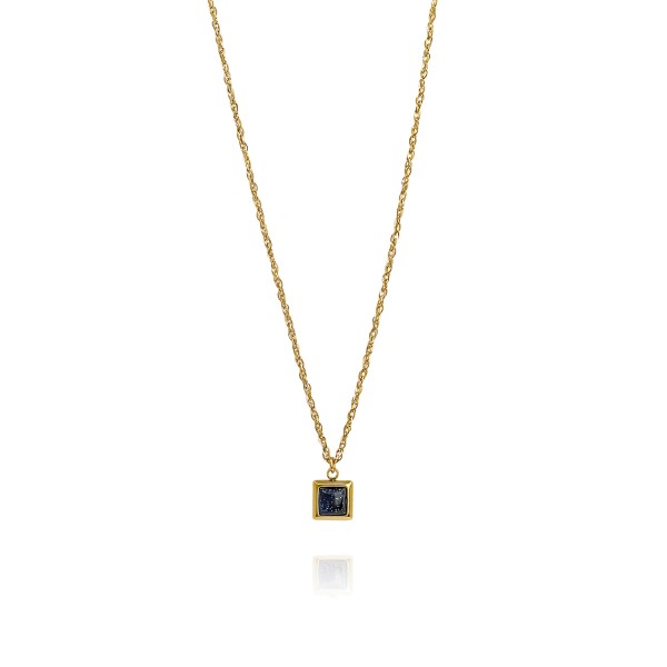 Χειροποίητο κολιέ με ατσάλινη αλυσίδα και  στοιχείο με glitter