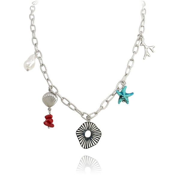 Χειροποίητο κολιέ με ατσάλινη αλυσίδα και charms
