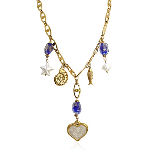 Χειροποίητο κολιέ με ατσάλινη αλυσίδα και charms