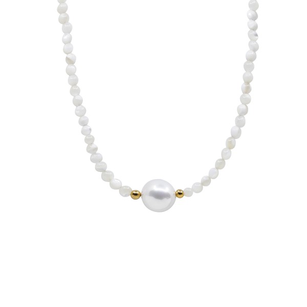 Κολιέ με κοχύλι, πέρλα και ατσάλινα εξαρτήματα