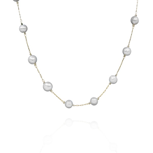 Κολιέ ροζάριο με ατσάλινη αλυσίδα και μαργαριτάρια