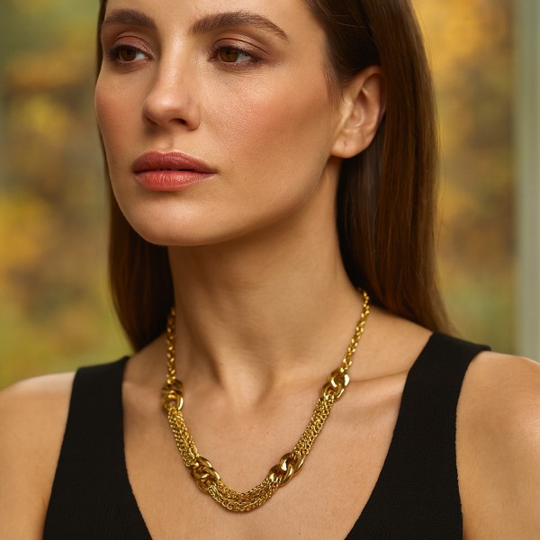 Κολιέ πολύσειρο με ατσάλινη αλυσίδα