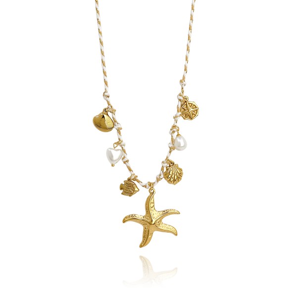 Κολιέ με ατσάλινη αλυσίδα και θαλασσινά charms