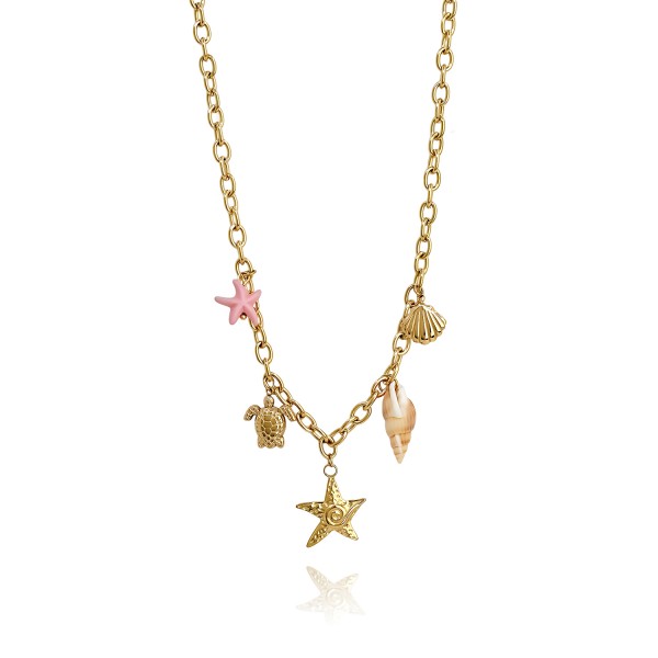 Κολιέ με ατσάλινη αλυσίδα και θαλασσινά charms