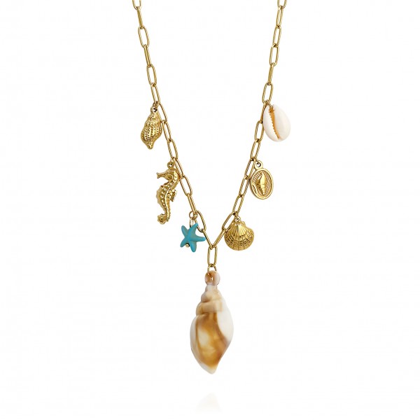 Κολιέ με ατσάλινη αλυσίδα και θαλασσινά charms