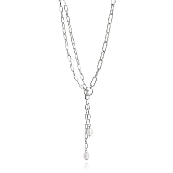 Κολιέ με ατσάλινη αλυσίδα και πέρλες