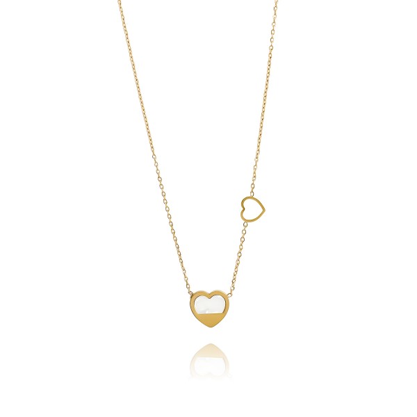 Κολιέ με ατσάλινη αλυσίδα και καρδιά με οπάλιο