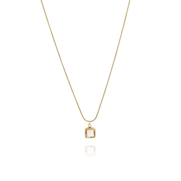 Κολιέ με ατσάλινη αλυσίδα και κύβο με οπάλιο