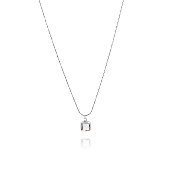 Κολιέ με ατσάλινη αλυσίδα και κύβο με οπάλιο