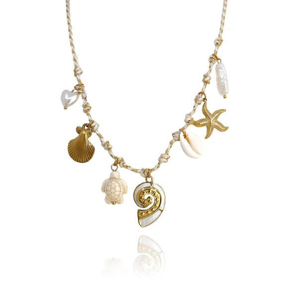 Κολιέ με ατσάλινα θαλασσινά στοιχεία και κορδόνι