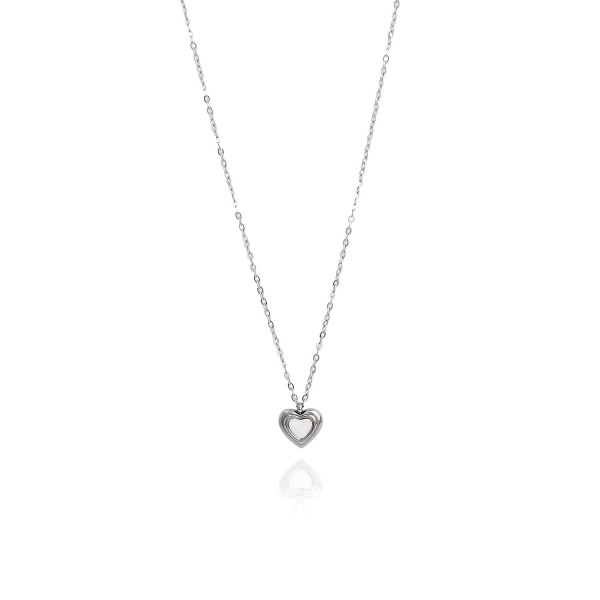 Κολιέ με ατσάλινη αλυσίδα και καρδιά με οπάλιο