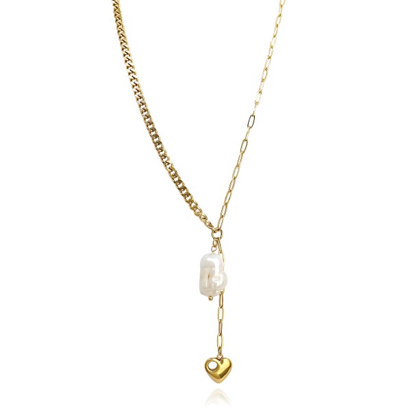 Κολιέ με ατσάλινη αλυσίδα και στοιχείο καρδιά και ακρυλική χάντρα