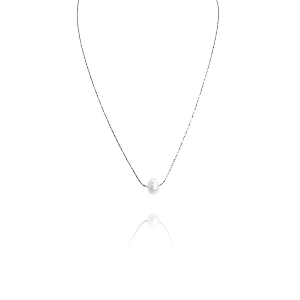 Κολιέ με ατσάλινη αλυσίδα και στοιχείο πέρλα