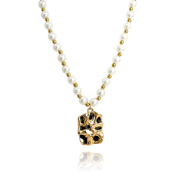 Κολιέ με πέρλες και ατσάλινα στοιχεία