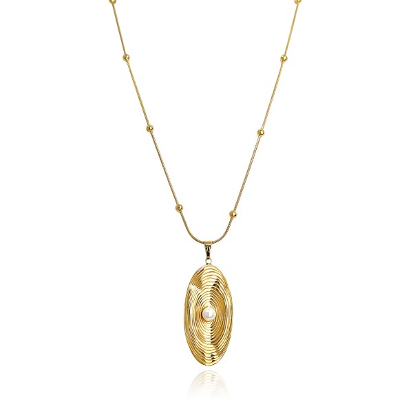 Κολιέ με ατσάλινη αλυσίδα και μύδι με πέρλα