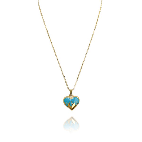 Κολιέ με ατσάλινη αλυσίδα και καρδιά με σμάλτο