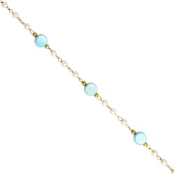 Ατσάλινη αλυσίδα ροζάριο με πλακέ κρύσταλλα και πέρλες