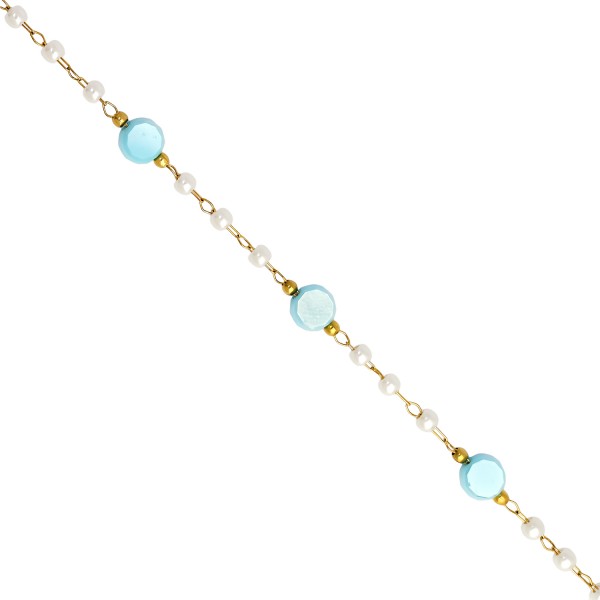 Ατσάλινη αλυσίδα ροζάριο με πλακέ κρύσταλλα και πέρλες