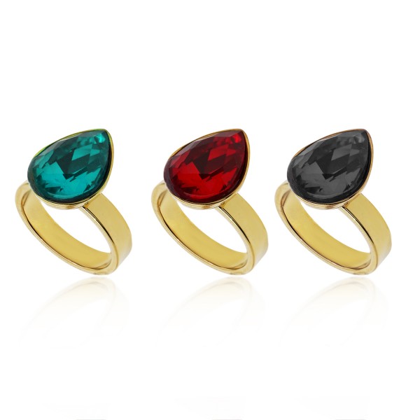 Ατσάλινο δαχτυλίδι με κρύσταλλο δάκρυ