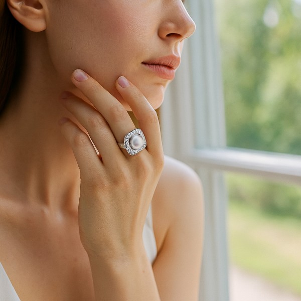 Ατσάλινο δαχτυλίδι με πέρλα