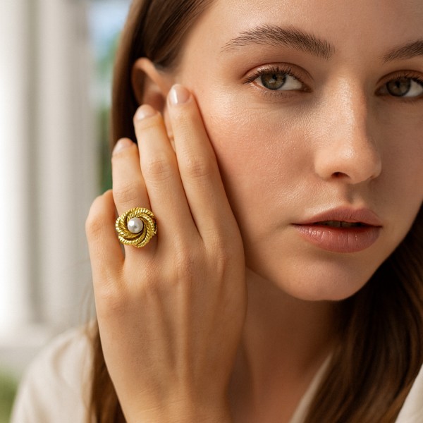 Ατσάλινο δαχτυλίδι με πέρλα