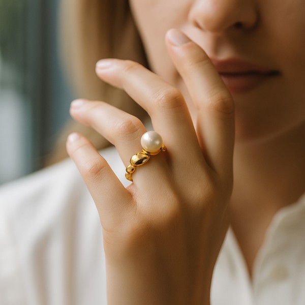 Ατσάλινο δαχτυλίδι με πέρλα