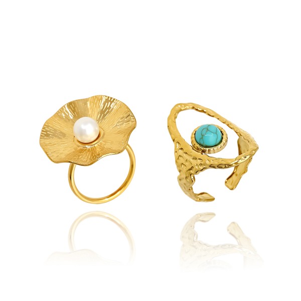 Ατσάλινο δαχτυλίδι λουλούδι με πέρλα