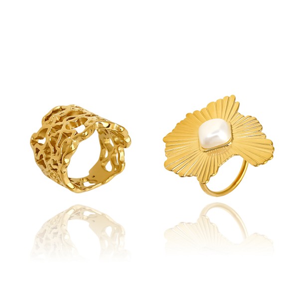 Ατσάλινο δαχτυλίδι δαντελωτό και ραβδωτό με πέρλα