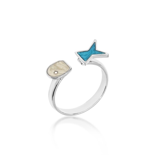 Ατσάλινο δαχτυλίδι ψάρι με σμάλτο