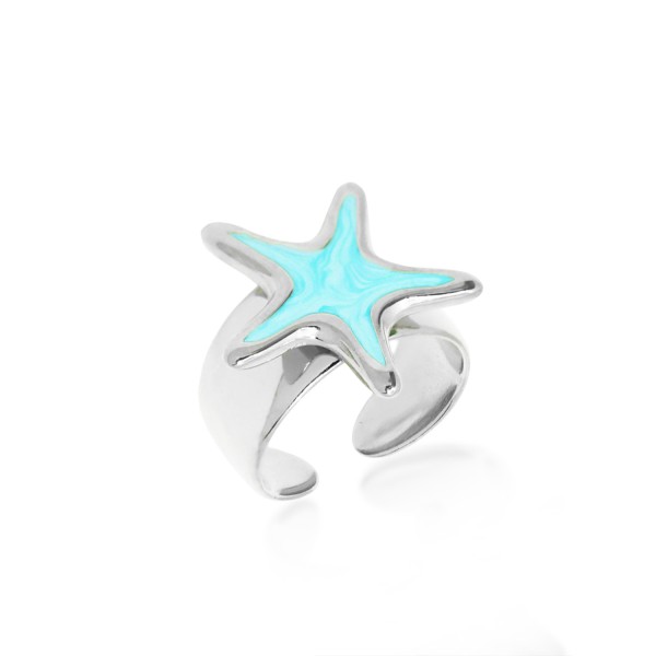 Ατσάλινο δαχτυλίδι με αστερία με σμάλτο